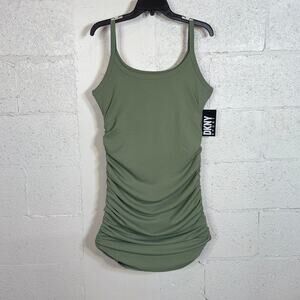 Dkny Sport Women's Jacquard Ruched Sleeveless Tank Dress, Lily Pad XL